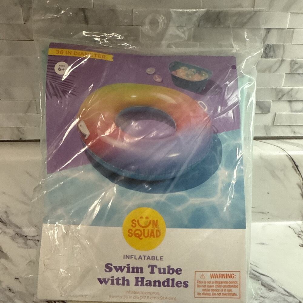 Sun Squad Inflatable‎ Swim Tube with Handles 36” Diameter New Summer Pool Relax